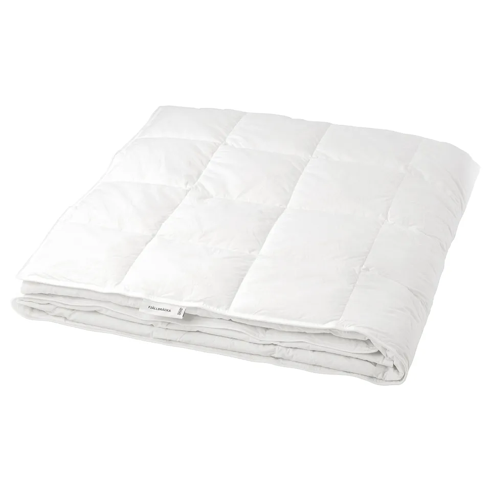 Fjällräcka white duvet, box-stitched, soft cotton, recycled down, rectangular, 150cm x 210cm.