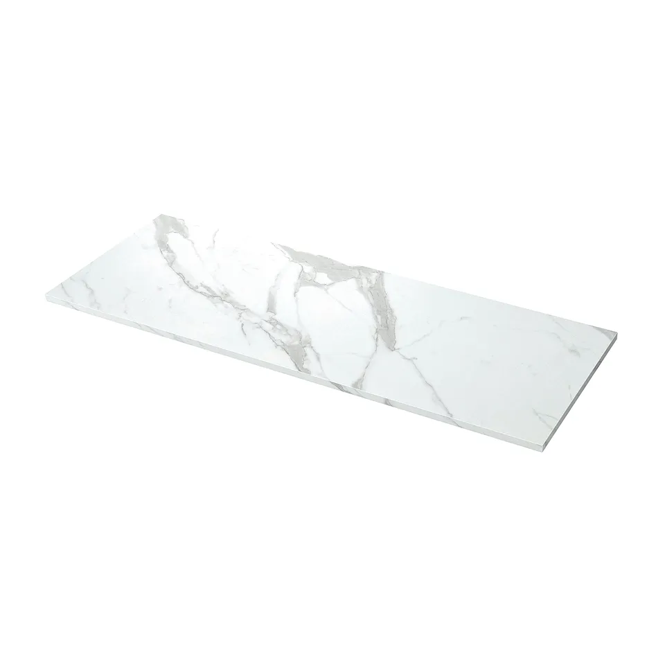 A white marble EKBACKEN worktop with grey veins. It is rectangular and sleek, perfect for a modern kitchen.