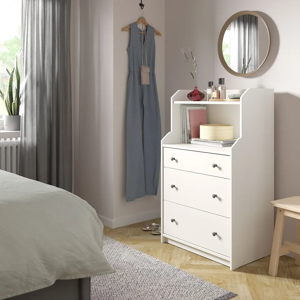 part: HAUGA chest of 3 drawers with shelf