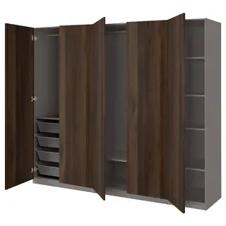 PAX / STORKLINTA wardrobe combination, dark grey/dark brown stained oak effect, Width 250 x Depth 60 x Height 201.2 cm