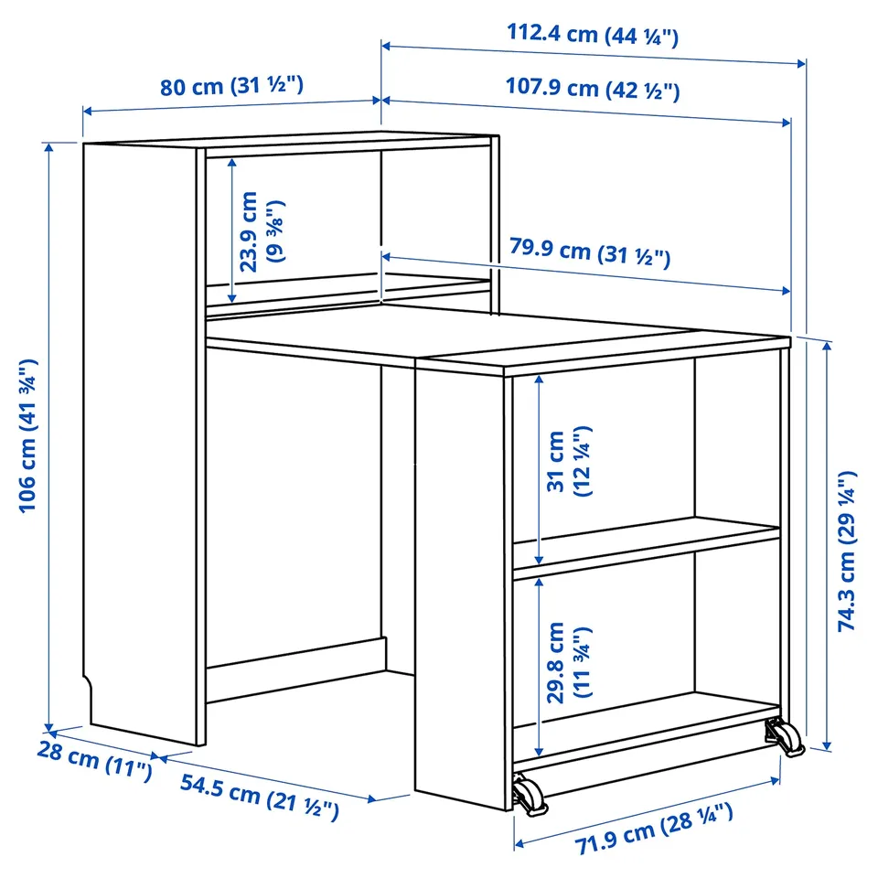 Illustration with measurements for the product: BILLY.