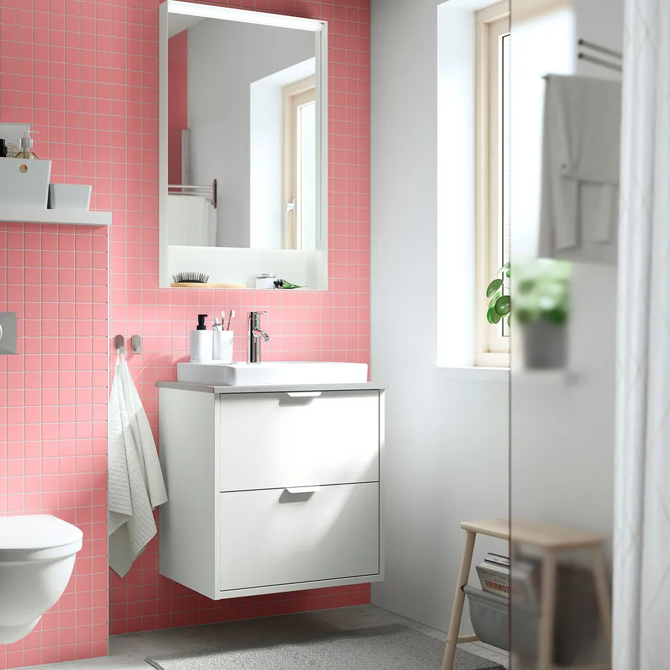 HAVBÄCK / ORRSJÖN Wash-stnd w drawers/wash-basin, white/grey stone effect, 62x49x71 cm