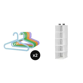 BAGIS/RASSLA set: children's coat-hanger x16 + storage with 5 compartments