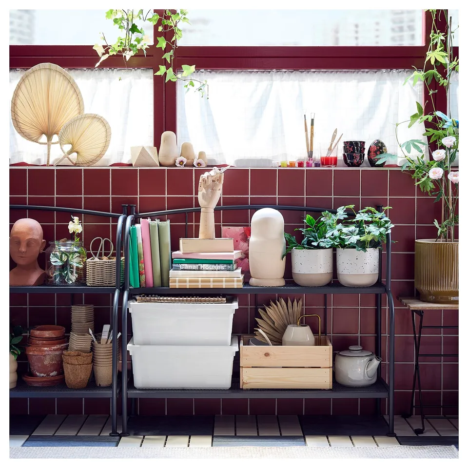 LÄCKÖ Shelving unit, grey outdoor/indoor, 92x76 cm