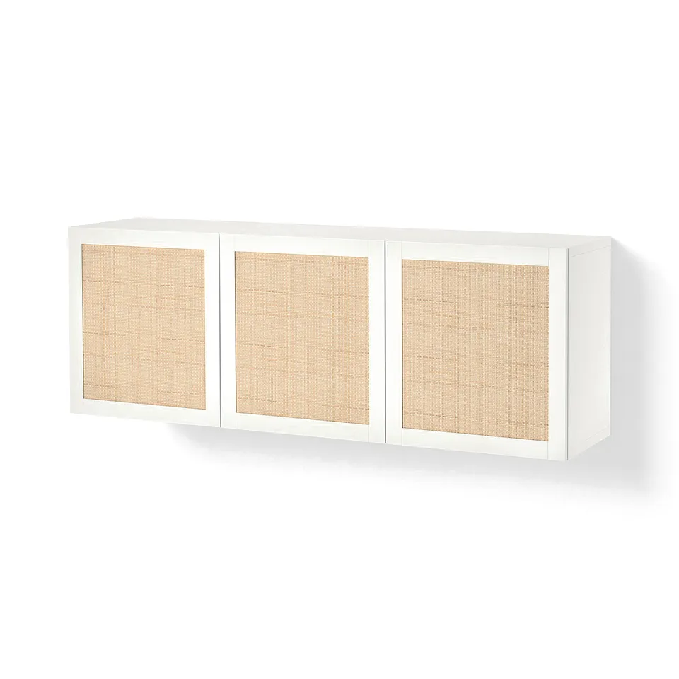 BESTÅ Wall-mounted cabinet combination, white Studsviken/white woven poplar, 180x42x64 cm