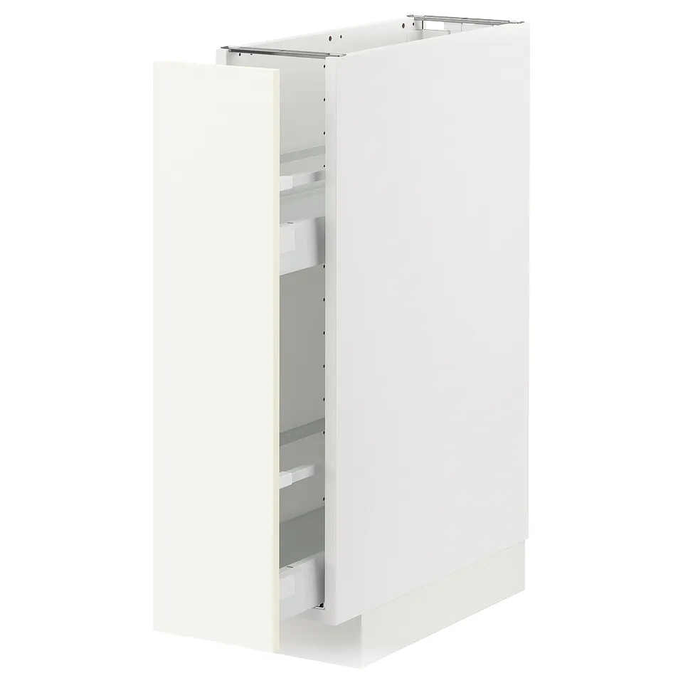 White METOD kitchen cabinet with built-in drawer, sleek modern design.