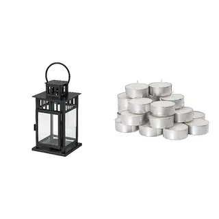 BORRBY/GLIMMA set: lantern for tealight + unscented tealight