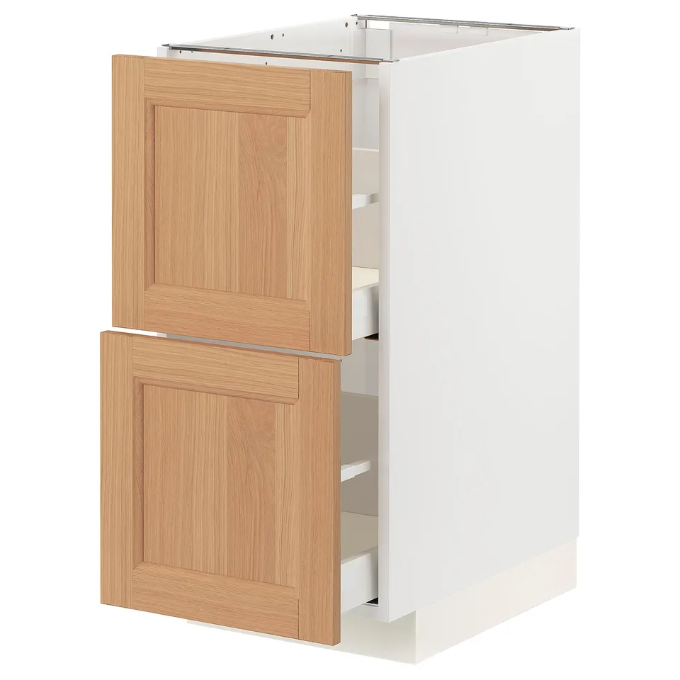 METOD kitchen cabinet, white, wooden doors, smooth finish, 2 drawers, modern design.