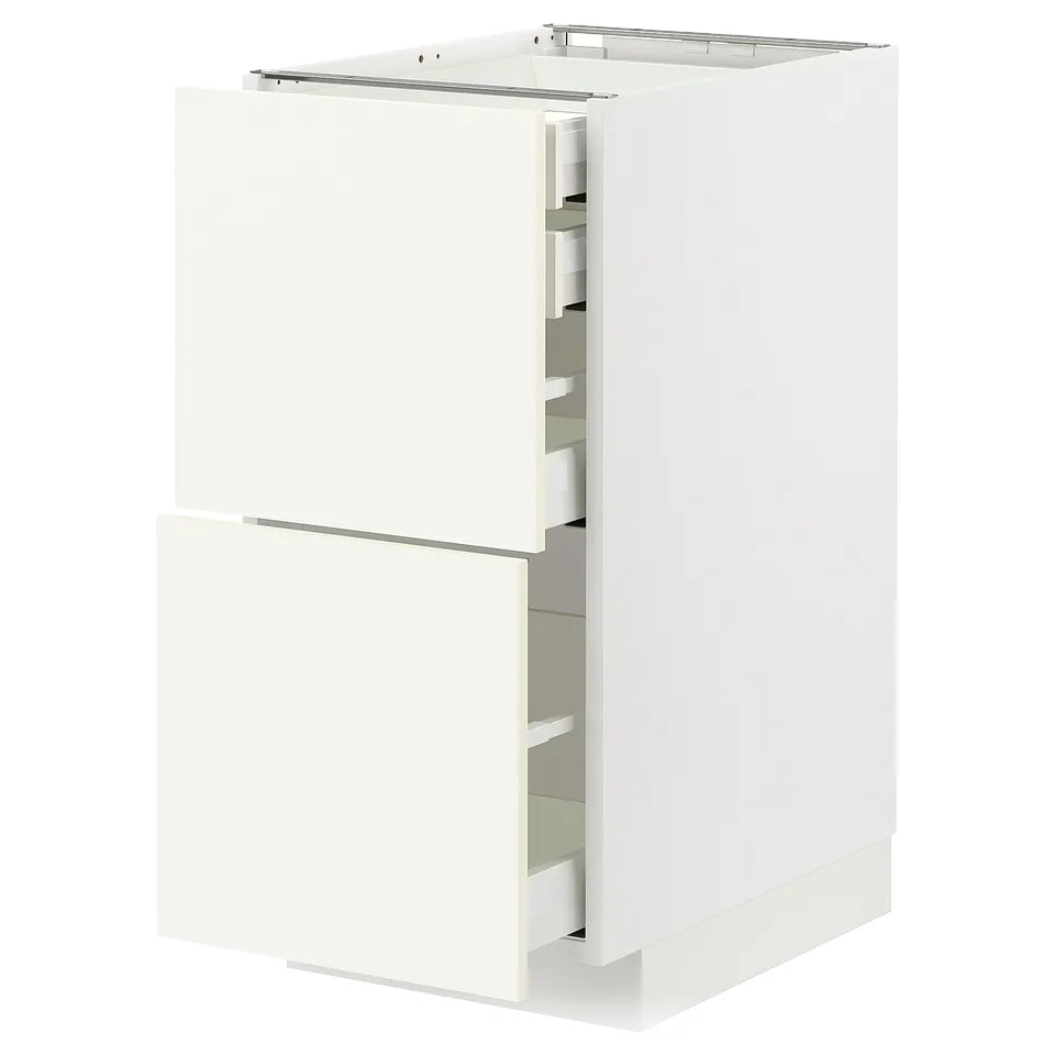 METOD white kitchen cabinet with drawers, modern design, white colour.