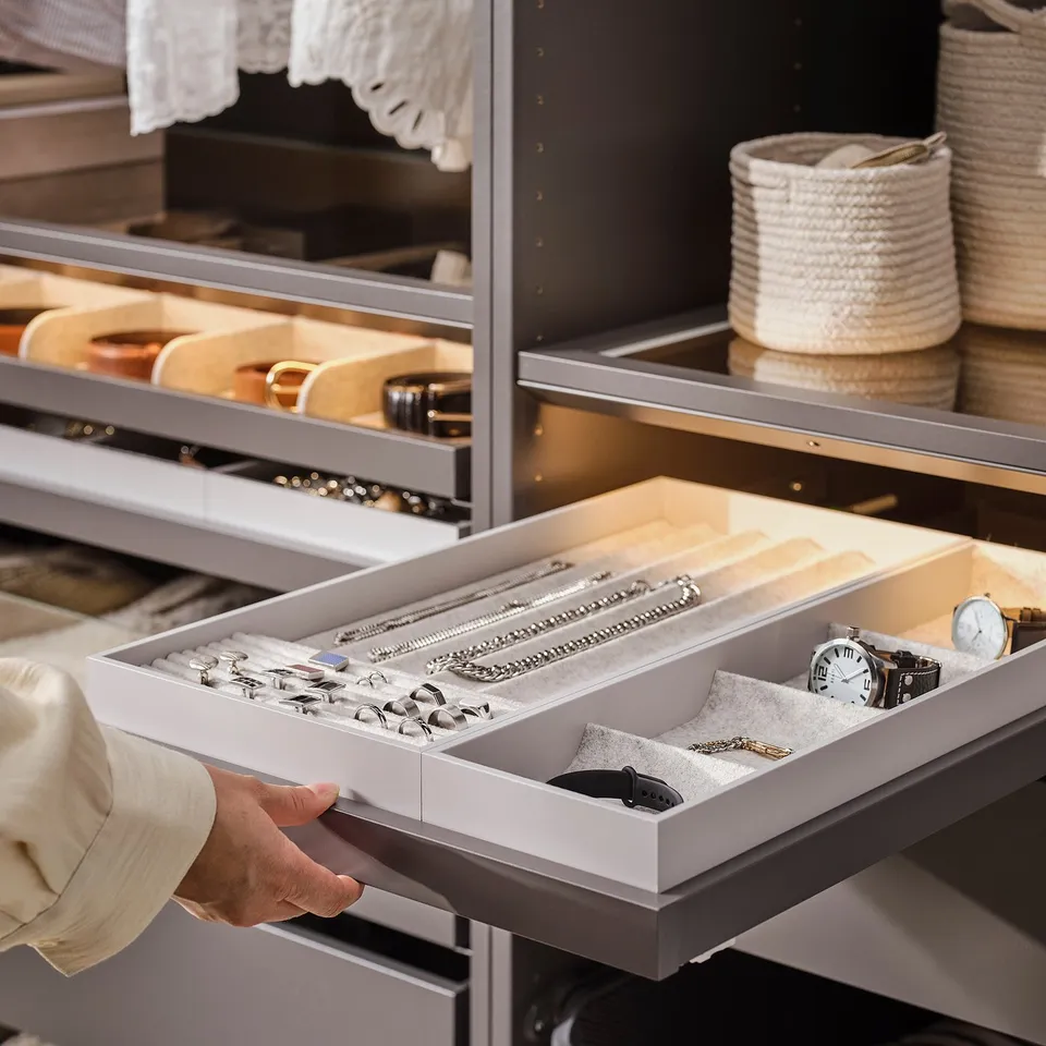 KOMPLEMENT Pull-out tray with insert, dark grey/light grey, 50x58 cm