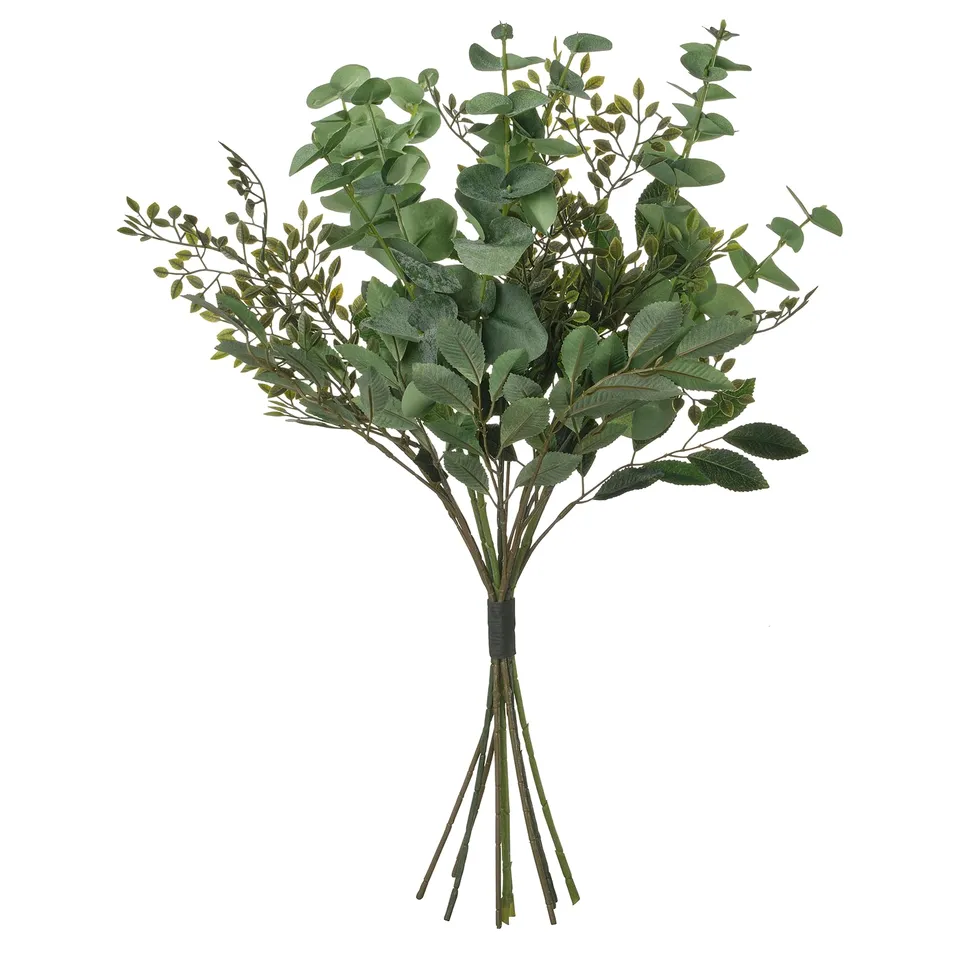 SMYCKA bouquet, artificial greenery, various shades of green, recycled materials, natural design.