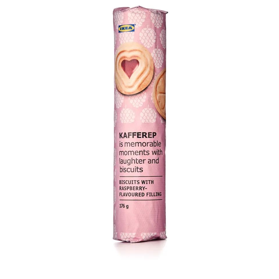 IKEA KAFFEREP biscuits pack, raspberry-flavored filling, 176g.