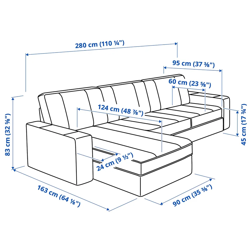 Illustration with measurements for the product: KIVIK.