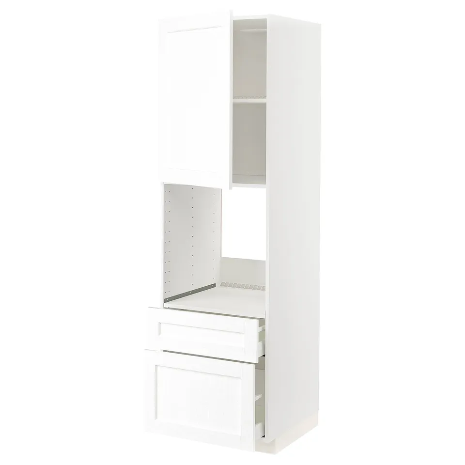 METOD kitchen unit: white, tall, two drawers, one shelf, sleek design.