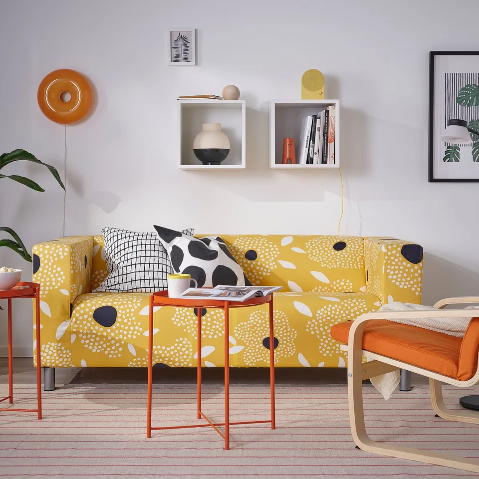 KLIPPAN Cover for 2-seat sofa, Tingetorp yellow/white/floral pattern