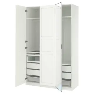 PAX / KAMMARTORP/TYSSEDAL wardrobe combination, white mirror glass/grey white, 150x60x236 cm