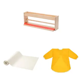 MÅLA set: paper roll holder with storage + drawing paper roll + apron with long sleeves