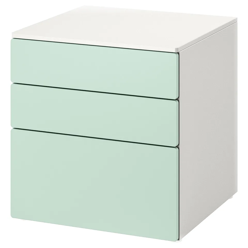 SMÅSTAD: light green, low chest, three drawers. Sleek, modern design with minimalist style.