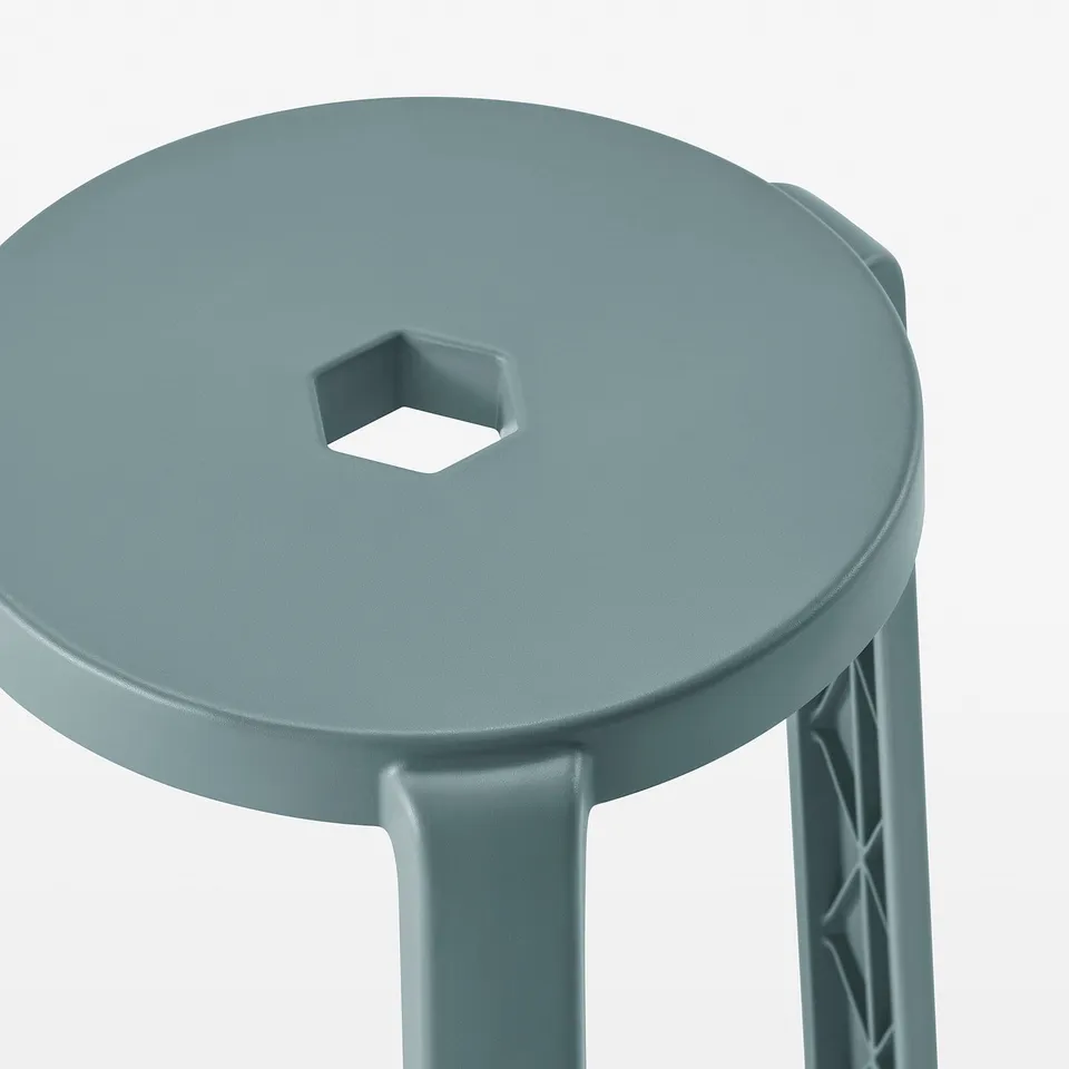 Blue-green plastic 3-legged stool