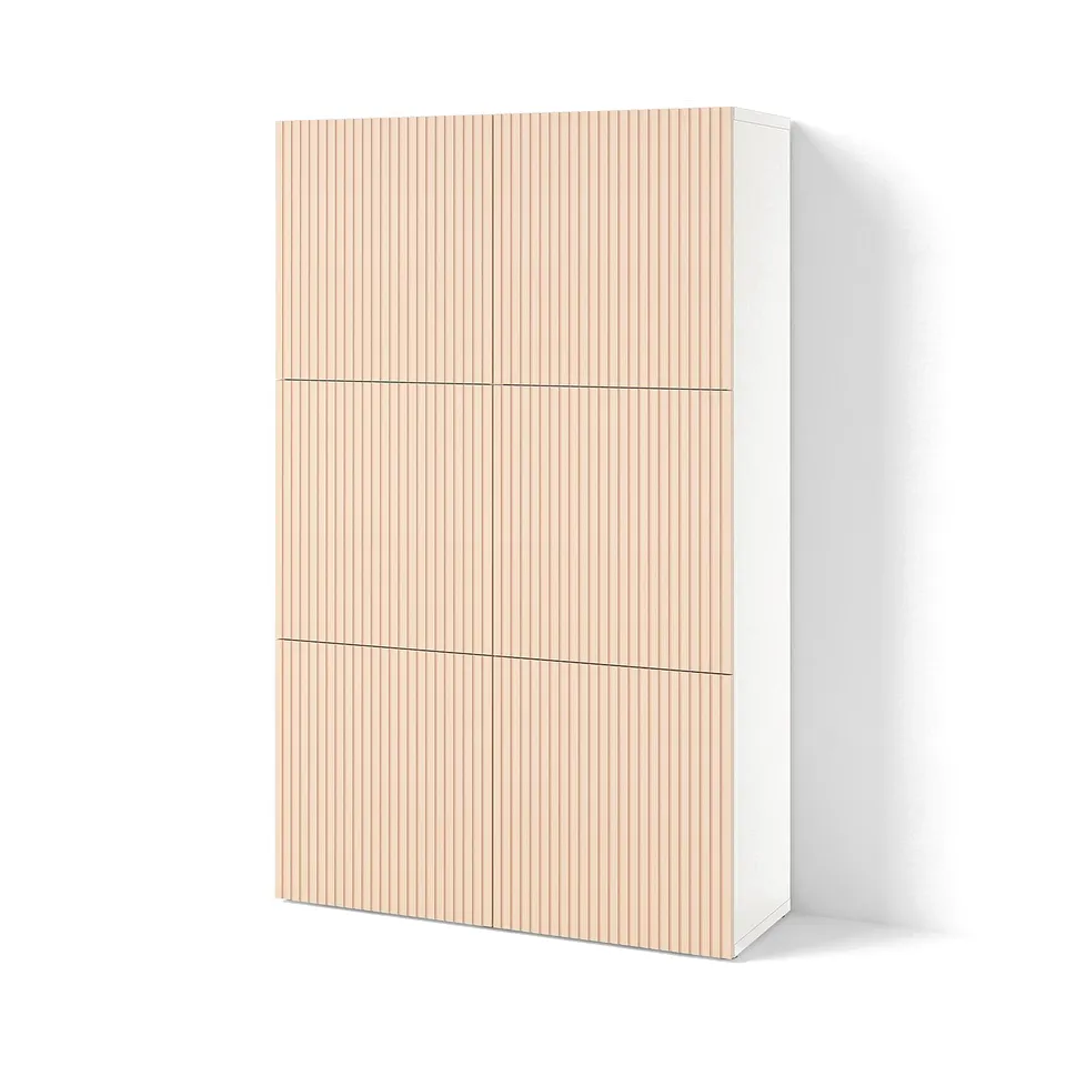 BESTÅ Storage combination with doors, white/Björköviken birch veneer, 120x42x193 cm