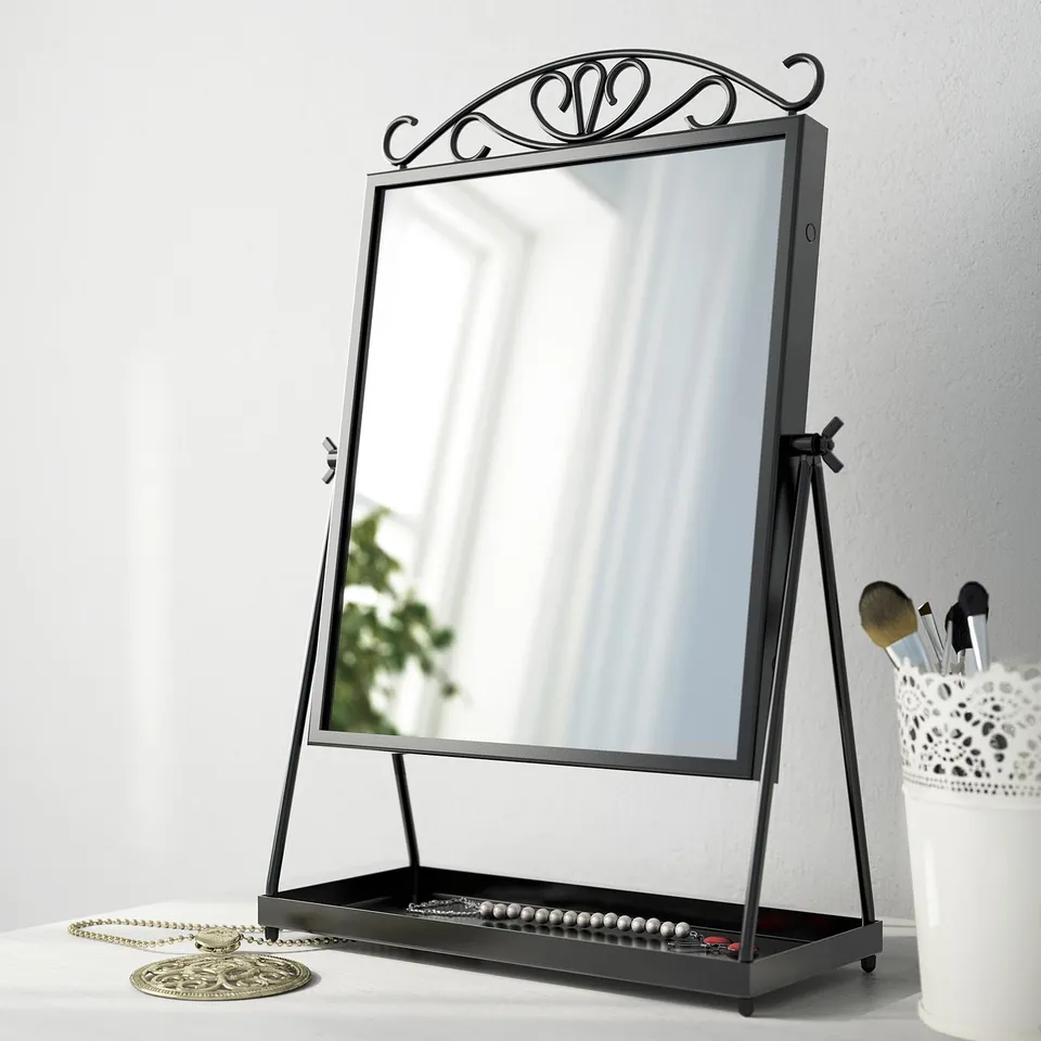 Black tilt mirror with removeable top & jewellery tray.