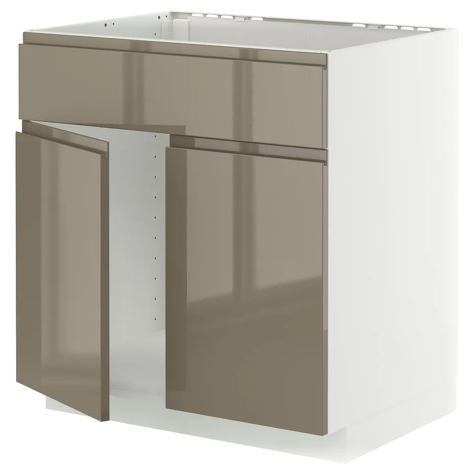 METOD kitchen unit in sleek high-gloss bronze-brown with integrated handles, modern and stylish design.