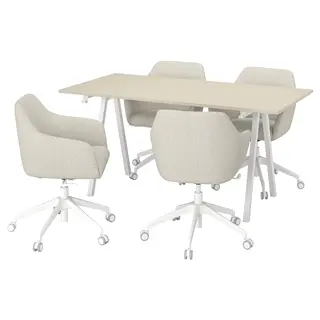 TROTTEN / TOSSBERG conference table and chairs, beige/white, Length 160 x Width 80 x Height 75 cm