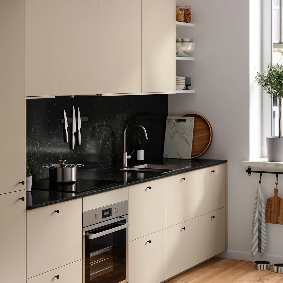 LOCKEBO Custom made worktop, black marble effect/glass composite, 1 m²x2.0 cm