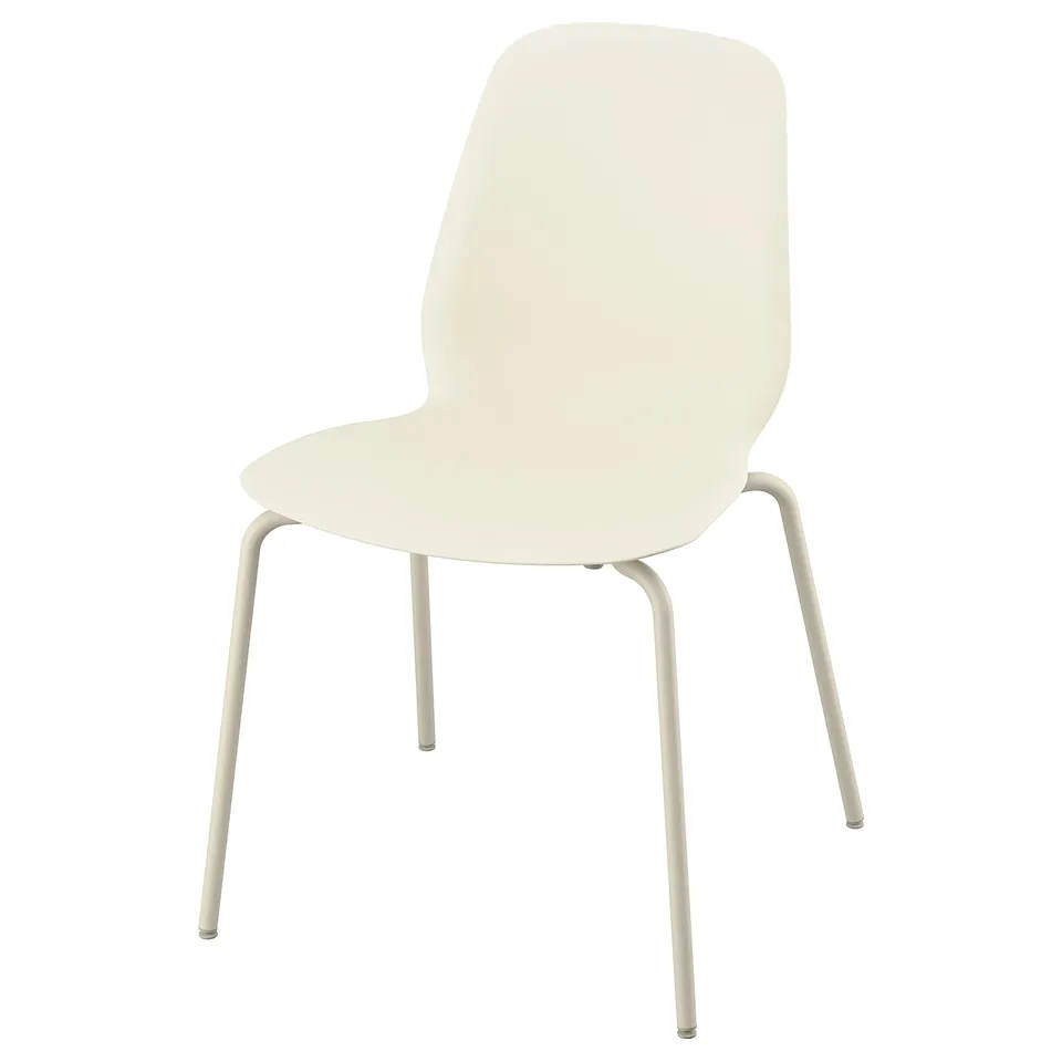 SKÅLSTA chair: cream-colored, curved seat, chrome legs, plastic & metal, modern design.