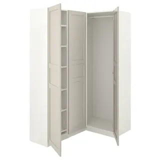 PAX / FLISBERGET corner wardrobe, white/light beige, Height 201.2 cm