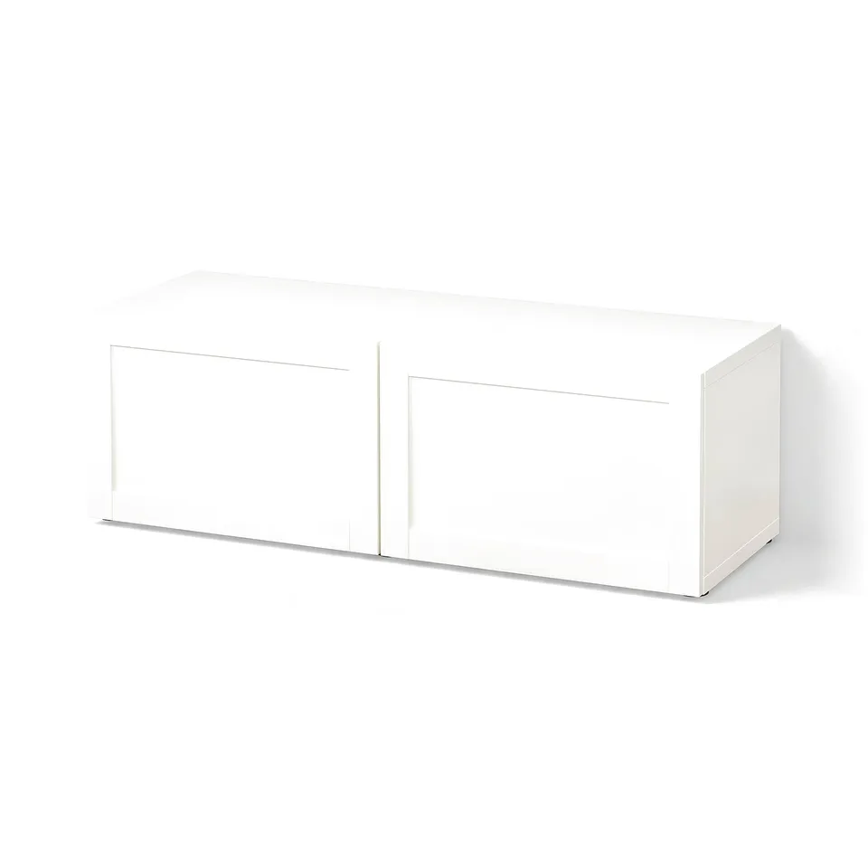 BESTÅ Shelf unit with doors, white/Hanviken white, 120x42x38 cm