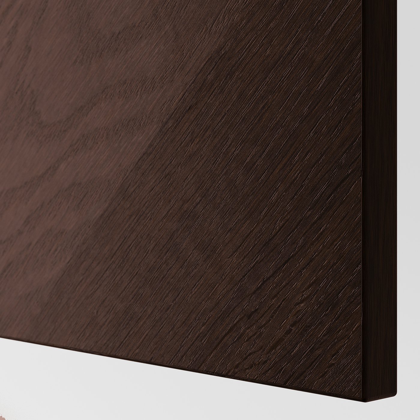 Dark wooden panel detail, smooth finish, visible grain texture.