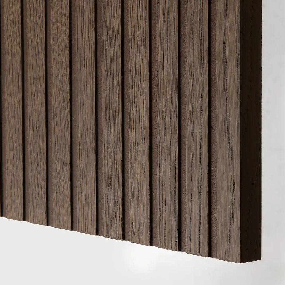 Dark oak veneer wood panel with fine grain texture, showcasing quality craftsmanship and natural patterns.