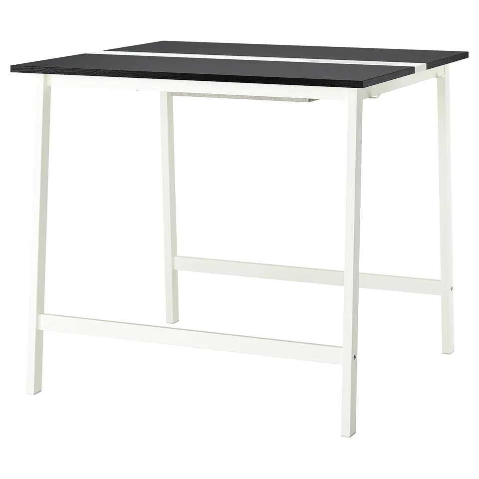 MITTZON standing/sitting conference table, black top, white legs, rectangular shape, sleek design for professional spaces.