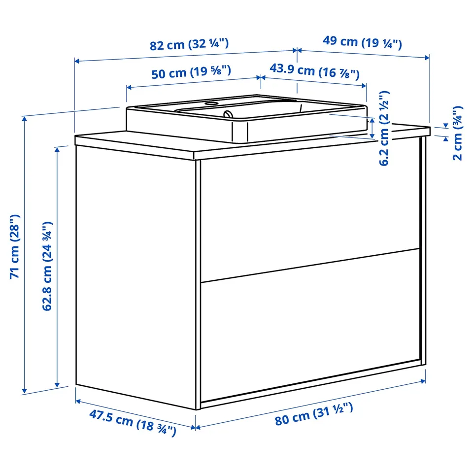 Illustration with measurements for the product: HAVBÄCK.