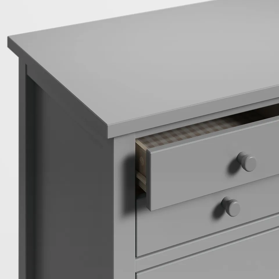 Grey GULLABERG dresser, modern design, six drawers with round knobs.