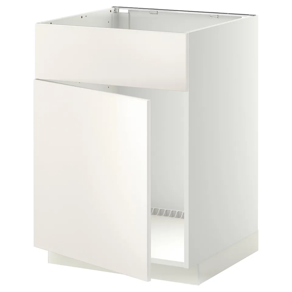 A white METOD kitchen cabinet with a smooth design and sturdy frame.