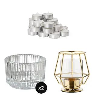 tealight(unscented) + circle tealight holder ×2 + gold-colour tealight holder ×1 set: unscented tealight + tealight holder ×2 + tealight holder