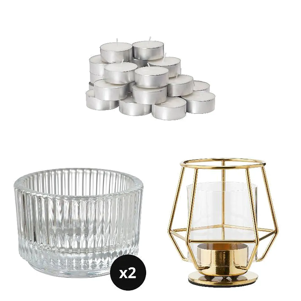 tealight(unscented) + circle tealight holder ×2 + gold-colour tealight holder ×1, photo 1