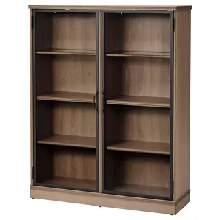 LANESUND glass-door cabinet, grey-brown, 121x37x152 cm
