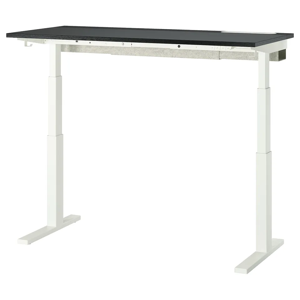 MITTZON black desk, white legs, adjustable height. Stylish, ergonomic workstation.