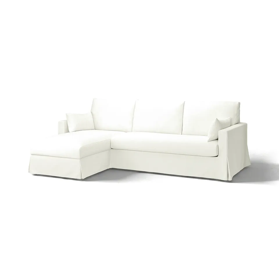 HYLTARP sectional sofa, white, sleek modern design with chaise, packed comfort, removable/washable cover.