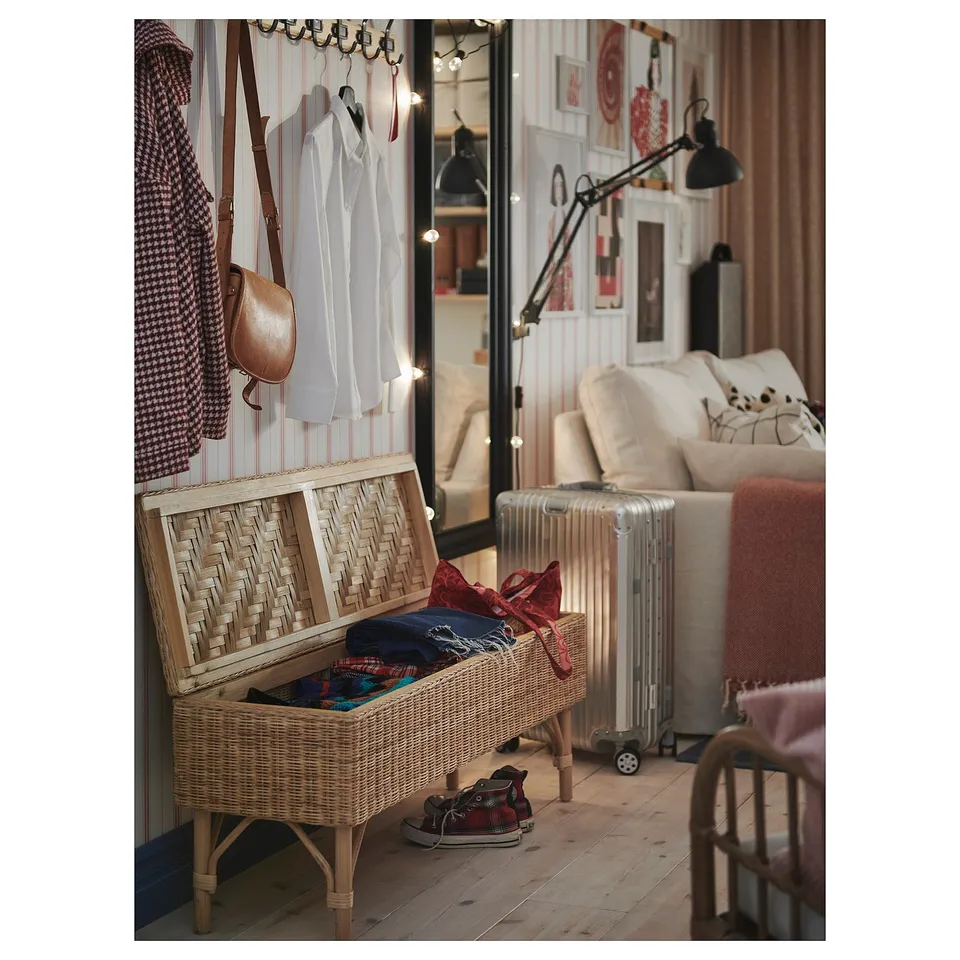 TOLKNING Bench with storage, handmade rattan, 120 cm
