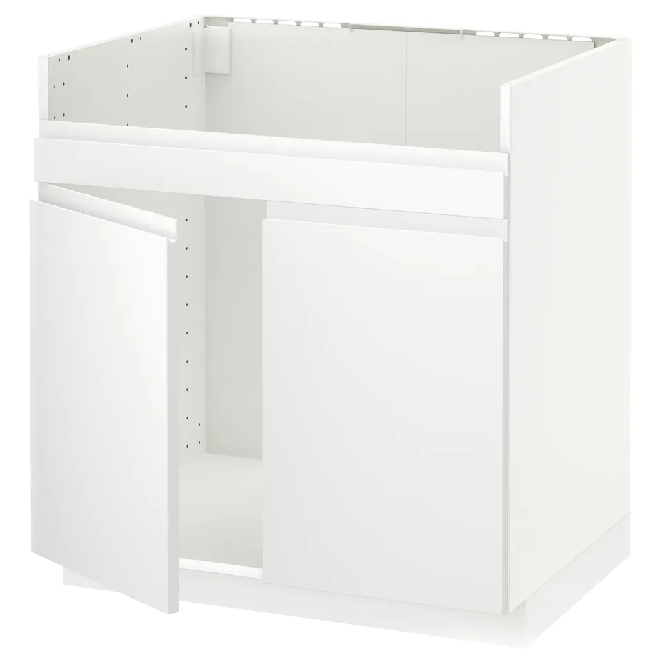White METOD kitchen cabinet, modern, minimalist design, square shape, with integrated handles.