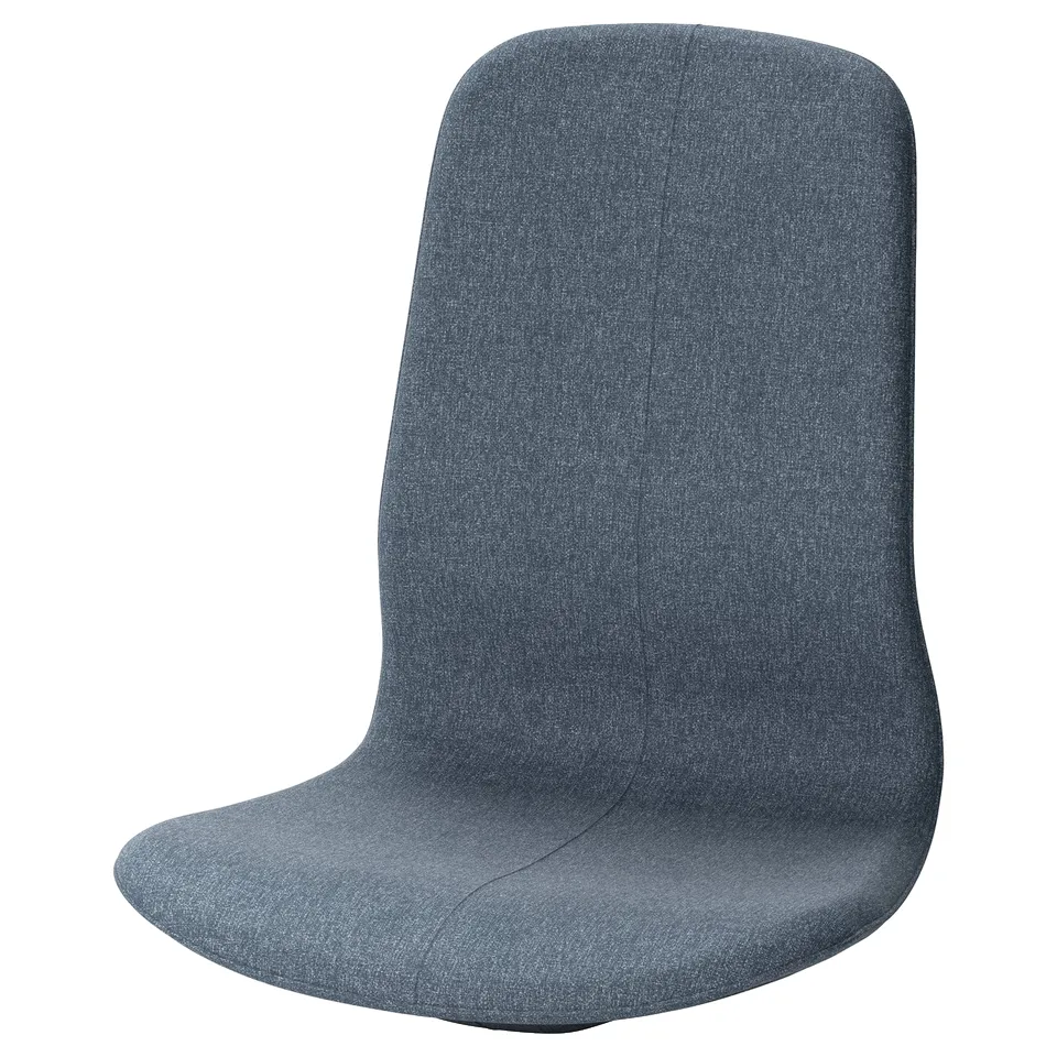 A LÅNGFJÄLL office chair, blue, with padded seat and back, curved shape, lumbar support in fabric.
