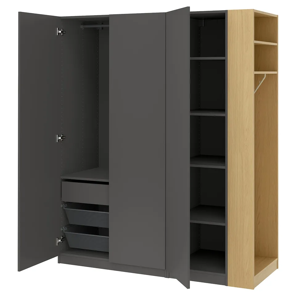 PAX / FORSAND Wardrobe combination, dark grey dark grey/oak effect, 170x60x201 cm