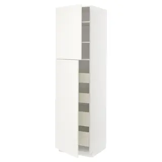 METOD / MAXIMERA hi cab w 2 doors/4 drawers, white/Havstorp beige, Width 60.0 x Depth 61.6 x Height 228.0 cm