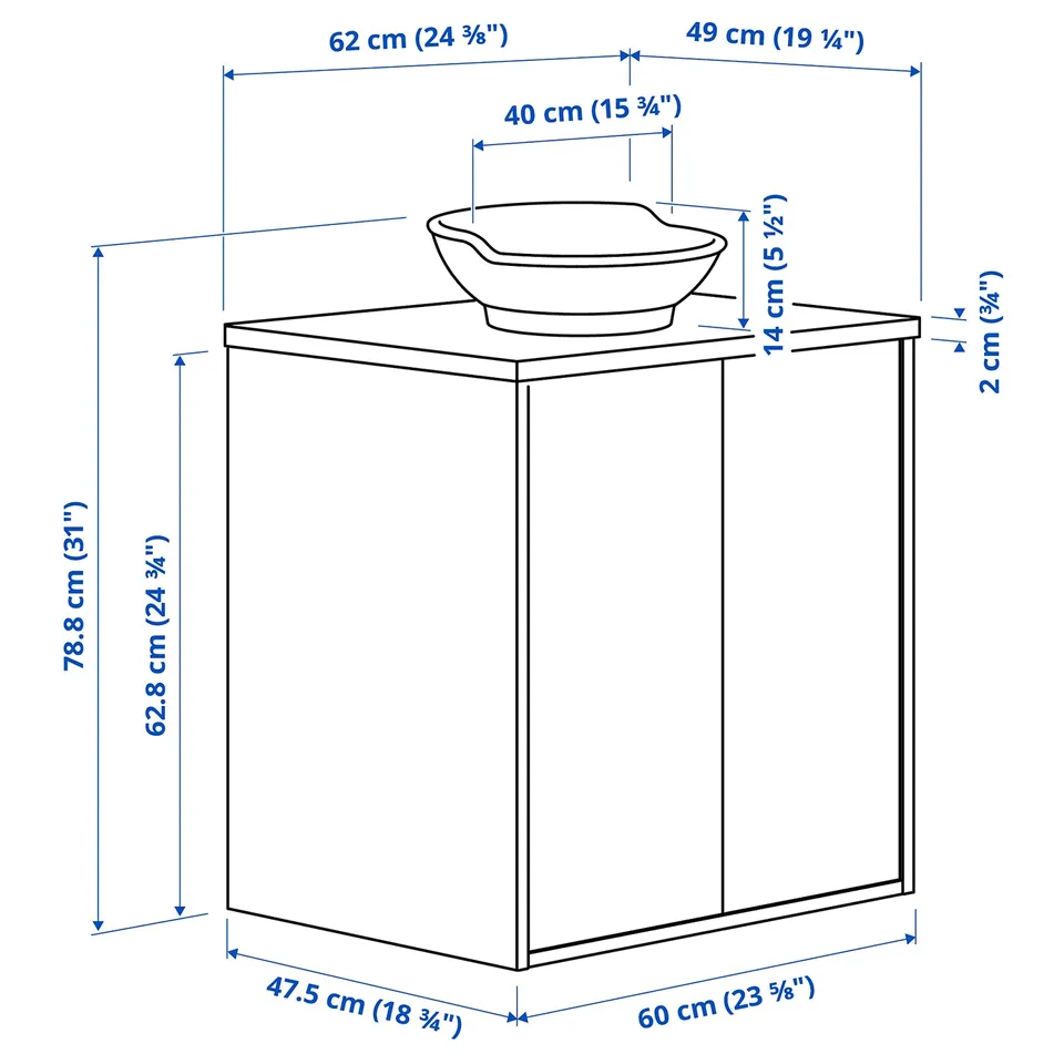 Illustration with measurements for the product: TÄNNFORSEN.