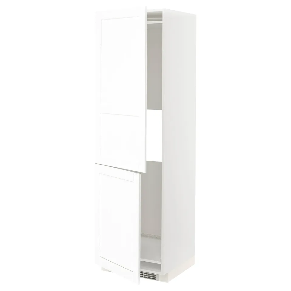 White METOD kitchen cabinet with two doors and an adjustable shelf, featuring a sleek, modern design.