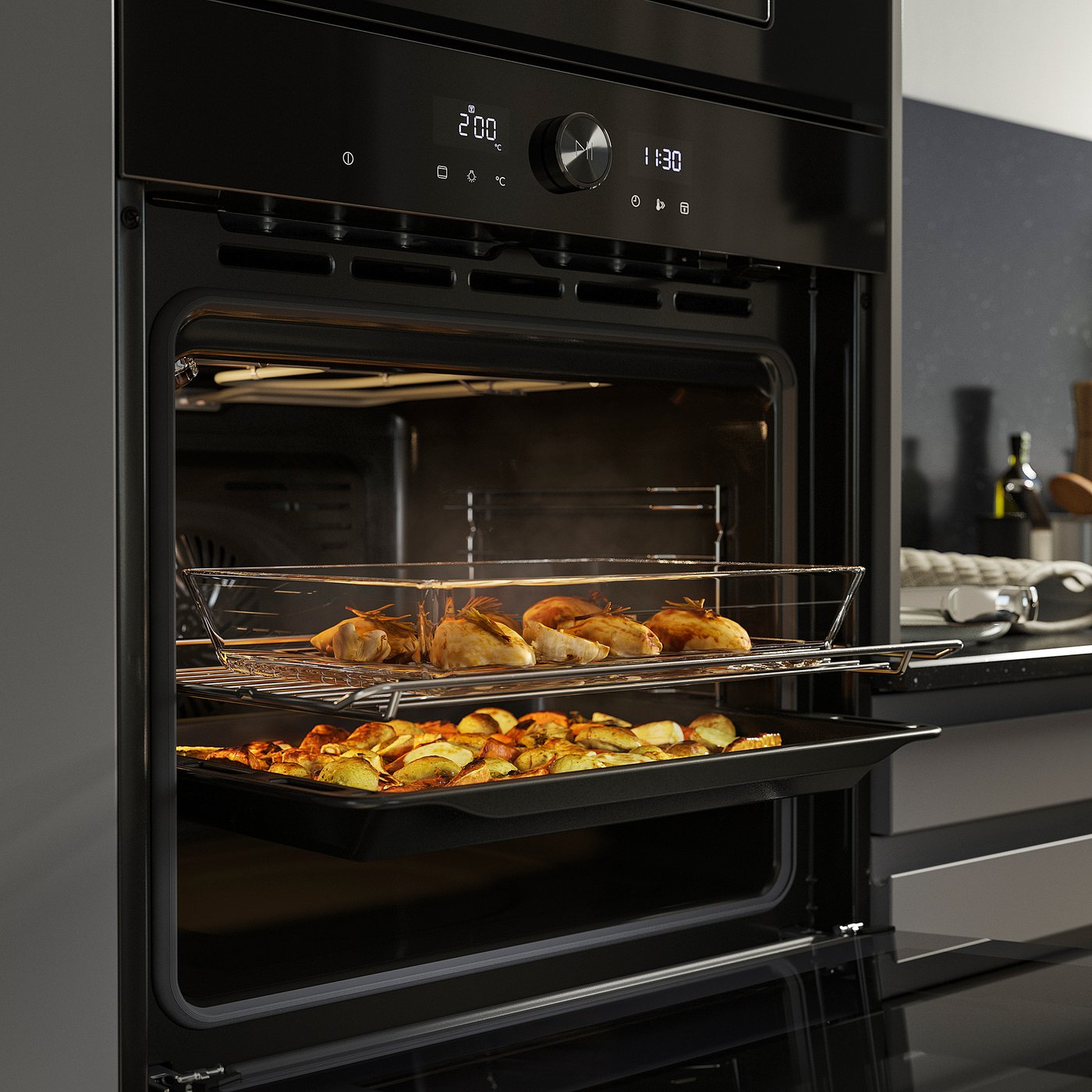 SPJUTBO True fan oven, added steam function Grill function/black IKEA 500